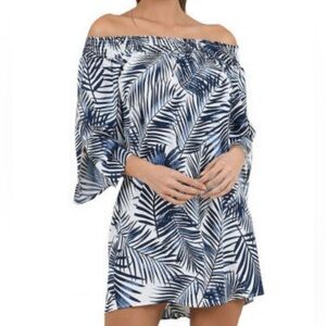 Molly Bracken Women’s Off the Shoulder Ruched Slit Sleeve Tunic Top S/M Tropical